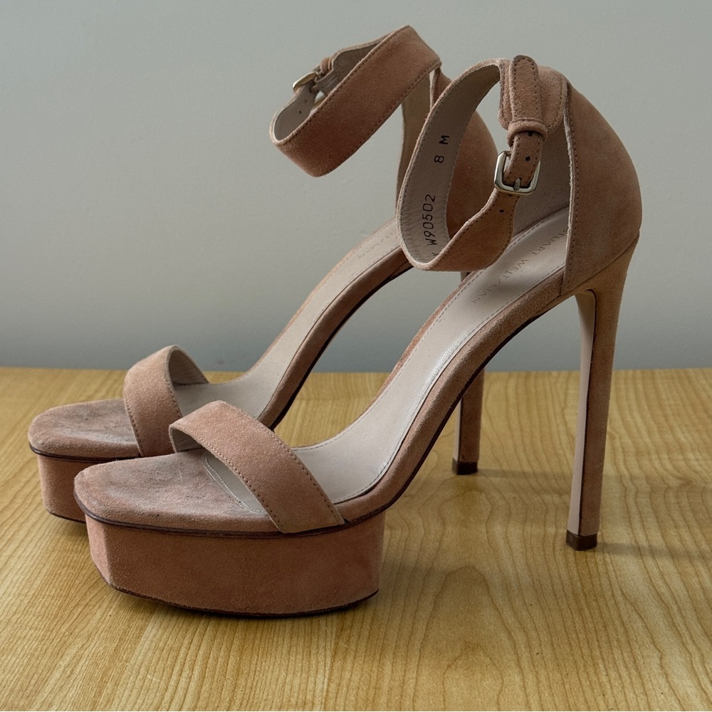 Stuart Weitzman Suede Platform Ankle Strap Heels Blush Nude 8M